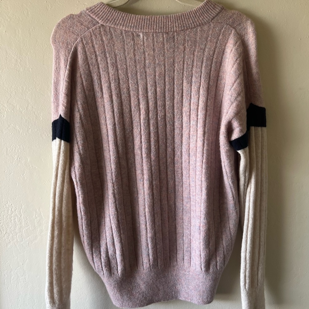NWT Madewell Wool & Alpaca Blend Sweater in Pink with Navy‎ and White size small - Picture 4 of 5